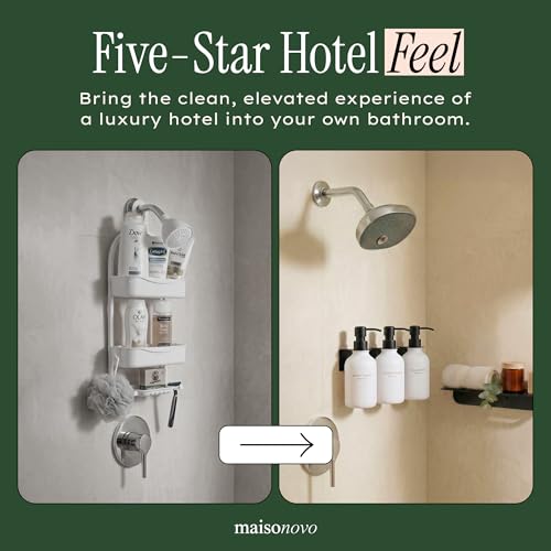 MaisoNovo Shampoo and Conditioner Dispenser|Refillable White Black Set of 3 | No Drill Wall Mount - Shower Soap Dispenser · Holds Body Wash or Hand Soap · Wall Soap Dispenser - color: White Black Set of 3