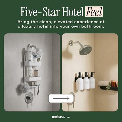 MaisoNovo Shampoo and Conditioner Dispenser|Refillable White Black Set of 3 | No Drill Wall Mount - Shower Soap Dispenser · Holds Body Wash or Hand Soap · Wall Soap Dispenser - color: White Black Set of 3