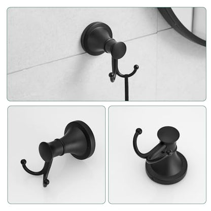 Hoimpro Matte Black 4-Piece Bathroom Bath Set, Wall Mount Bathroom Hardware Fixture (Adjustable Towel Bar Rack, Towel Ring Holder, Paper Towel Holder, Double Towel Hook), Bathroom Accessories - color: Matte Black