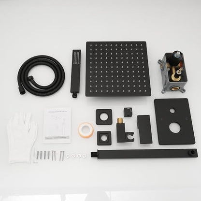 Matte Black Shower System 10 Inch Bathroom Luxury Rain Mixer Shower Combo Set Wall Mounted Rainfall Shower Head and Handheld System Shower Faucet Rough-in Valve Body and Trim Kit - color: Matte Black, size: 10 Inch