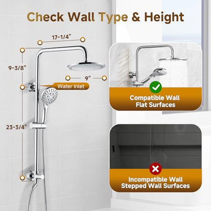 BRIGHT SHOWERS Rain Shower Heads System Including Rainfall Shower Head and Handheld Shower Head with Height Adjustable Holder, Solid Brass Rail, 60 Inch Long Stainless Steel Shower Hose, Chrome - color: chrome plated, size: 1.8 Gallon Per Minute