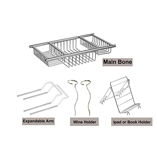 Bathtub Tray Caddy,Expandable Bathtub Shower Caddy,Adjustable Organizer Tray for Bathroom,Luxury Bath Caddy Tub Table, Bathtub Accessories & Bathroom Gadgets 304 Stainless Steel Holder (Silver1)