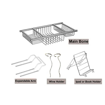 Bathtub Tray Caddy,Expandable Bathtub Shower Caddy,Adjustable Organizer Tray for Bathroom,Luxury Bath Caddy Tub Table, Bathtub Accessories & Bathroom Gadgets 304 Stainless Steel Holder (Silver1)