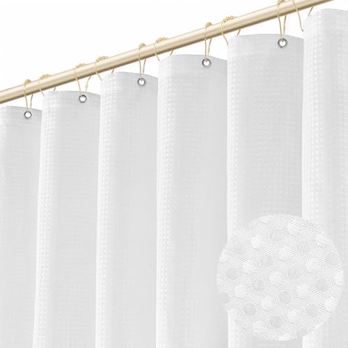 Boho Shower Curtain Set, Waterproof Fabric Shower Curtains, Luxury Hotel Style, Waffle Texture, Heavy Duty, Extra Long Bath Curtain, No Hook, Bathroom Decor, 72x72 Inch, White - size: 72"W x 72"L (Pack of 1)