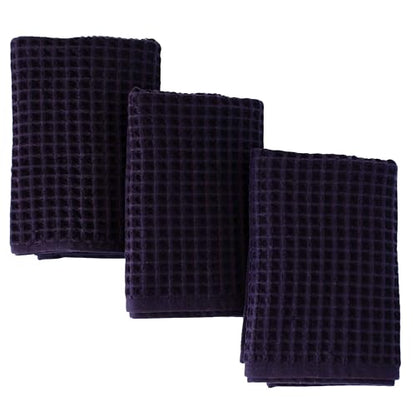 PÜSKÜL Natural 100% Turkish Cotton Waffle Kitchen and Hand Towels, 3-Piece | Black, 32x16" Large, Premium 3D Honeycomb Weave Soft Absorbent Quick-Dry Lint-Free Dish Towel, Oeko-Tex Made in Turkey - color: Black, size: Kitchen & Hand Towels Pack of 3