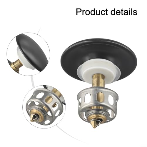 Bathroom Basin Drain With Strainer Basket For Countertop Bathtub, Brass And Ceramic Up Stopper(Black) - color: Black
