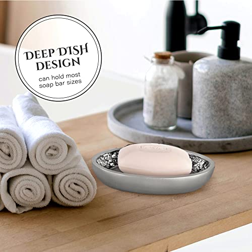 Creative Scents Crackled Glass 6 Pc. Silver Resin Bathroom Accessories Set | Includes Toilet Brush and Holder, Tissue Box Cover, Soap Dispenser, Toothbrush Holder, Tumbler Cup & Soap Dish - style: 6 Pc Set 02