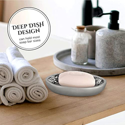 Creative Scents Crackled Glass 6 Pc. Silver Resin Bathroom Accessories Set | Includes Toilet Brush and Holder, Tissue Box Cover, Soap Dispenser, Toothbrush Holder, Tumbler Cup & Soap Dish - style: 6 Pc Set 02