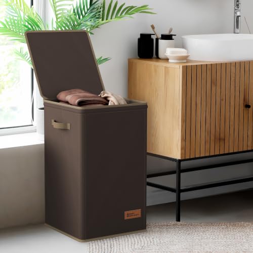 Simple Houseware Foldable Laundry Hamper Basket with Lid and Bag, Brown | Heavy Duty 600D Polyester, Water-Resistant Surface - color: Bronze