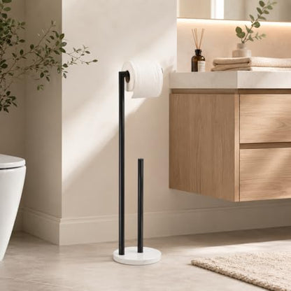 Marble Toilet Paper Holder Stand -Matte Black, Freestanding with Storage, Floor Stand, Silver Toilet Roll Holder, Standing Paper Towel Holder - color: Matte Black