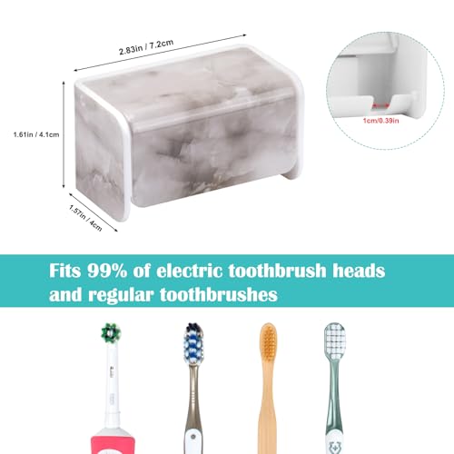 2 PCS Toothbrush Holders Wall Mounted with Cover (2, White Marble) | Wall mounted, Detachable, Easy to clean, Breathable, 2 Slots Self Adhesive Toothbrush Organizer for Bathroom - color: White Marble