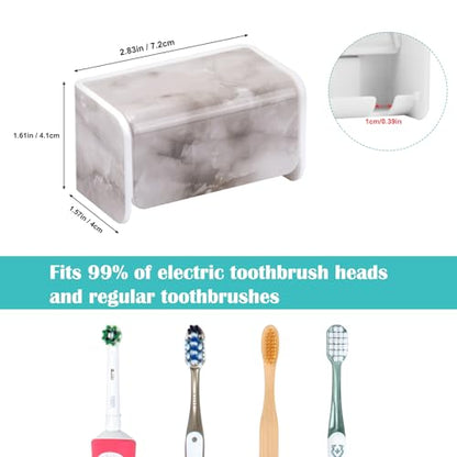2 PCS Toothbrush Holders Wall Mounted with Cover (2, White Marble) | Wall mounted, Detachable, Easy to clean, Breathable, 2 Slots Self Adhesive Toothbrush Organizer for Bathroom - color: White Marble