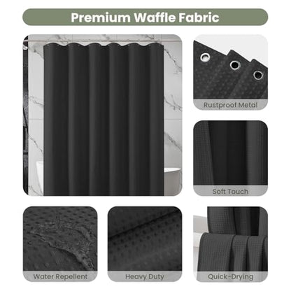 Inhousolu Fabric Shower Curtain, Waffle Weave 230 GSM Polyester, Weighted Hem, Metal Hooks Included, Water Repellent Washable, 72 x 84 Inch, Black - color: Black, size: 72"W x 84"L (Pack of 1)