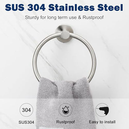 NearMoon Bath Towel Ring, Bathroom Hardware Accessories-Thicken Stainless Steel Hand Towel Holder for Bathroom, Modern Round Towel Hanger Wall Mounted (Brushed Nickel, 1 Pack) - color: Brushed Nickel