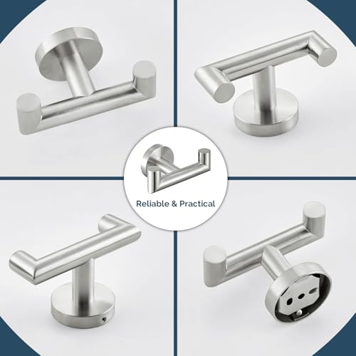 Angle Simple Towel Hooks for Bathrooms, 2 Pack Robe Holder, Brushed Nickel | Hand Towel Coat Holder, Solid SUS304 Stainless Steel, Versatile Double Hook, Modern Design, Wall Mount - color: Brushed Nickel, size: 2 Pack