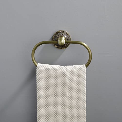 Towel Ring + Double Toothbrush Holder, Brass Bathroom Accessories Set