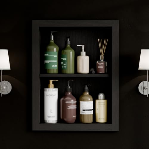 14'' * 18'' Recessed Medicine Cabinet Wall Niche Wood, 2-Tier Bathroom Niche Insert for Drywall, in Wall Shelf Medicine Cabinets Replacement, for Living Room, Bathroom Storage, Black - color: Black, size: 18''H * 14''W (2 Tiers)