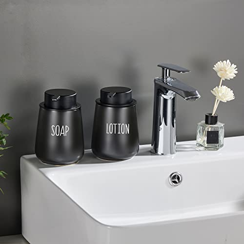 12Oz Hand Soap Dispenser - 2 Pack Ceramic Liquid Soap Dispenser Set | Lotion Dispenser with Easy-to-Press Pump, Reusable and Refillable Mordern Dish Soap Dispenser for Bathroom & Kitchen, Black - color: Black Liquid Dispenser