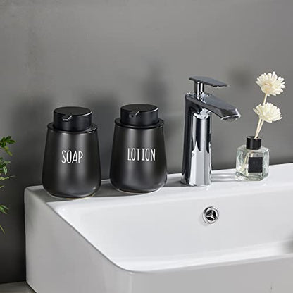 12Oz Hand Soap Dispenser - 2 Pack Ceramic Liquid Soap Dispenser Set | Lotion Dispenser with Easy-to-Press Pump, Reusable and Refillable Mordern Dish Soap Dispenser for Bathroom & Kitchen, Black - color: Black Liquid Dispenser