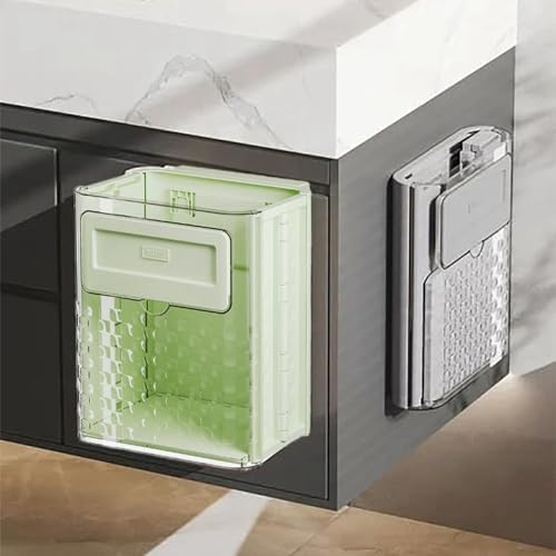 Wall-Mounted Foldable Trash can, Hanging Trash Can with Lid, Kitchen Garbage Can with Lid, Trash Can for Kitchen Cabinet Door or Under Sink, Bathroom, Living Room, Office, Food Waste Bin (Green) - color: Green