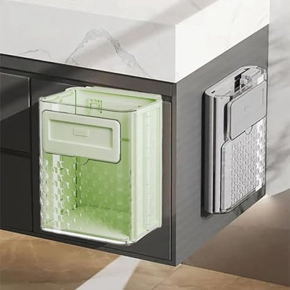 Wall-Mounted Foldable Trash can, Hanging Trash Can with Lid, Kitchen Garbage Can with Lid, Trash Can for Kitchen Cabinet Door or Under Sink, Bathroom, Living Room, Office, Food Waste Bin (Green) - color: Green
