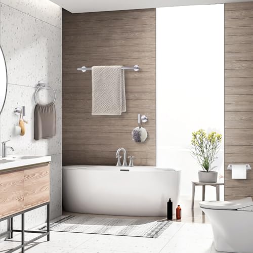 TQKAG Brushed Nickel Toilet Paper Holder, 5 Piece Towel Racks for Bathroom | 23.6" Bathroom Hardware Set, SUS304 Stainless Steel, Double Post Pivoting, Towel Hooks, Toilet Paper Holder Set Wall Mounted - color: Brushed Nickel, size: 5-Pieces Set-B
