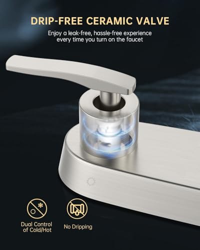 DAYONE 2 Handle Kitchen Faucet with Pull Down Sprayer, 4 Holes Sink Faucets for Kitchen/RV with Soap Dispenser Stainless Steel, Brushed Nickel - color: Brushed Nickel, style: 4 Holes Pull Down