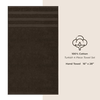 American Soft Linen 100% Cotton Luxury Turkish Towels, 4 PC Hand Towel Set | Soft Absorbent Quick Dry OEKO Tex Standard 100 Certificated Durable Machine Washable Premium Hotel Quality - color: Chocolate Brown, size: 16"x28"