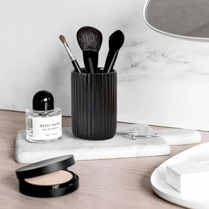 Black Toothbrush Holder, Ceramic Tooth Brush Holder Set, Ribbed Bathroom Cups Tumbler, Reusable Toothbrush Mouthwash Cup, Toothpaste Holder Toothbrush Organizer for Bathroom Counter - color: Ribbed-black
