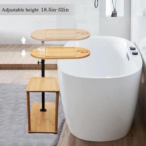 Bathtub Tray, 3 Layer Bathtub Tray Table with Adjustable Height, Enhanced Stability, Freestanding Premium Bamboo Bath Tub Tray for Spa,Bathtub, Bed, Sofa, Couch with Wine Glass Hold (3 Layer)…
