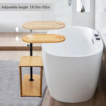 Bathtub Tray, 3 Layer Bathtub Tray Table with Adjustable Height, Enhanced Stability, Freestanding Premium Bamboo Bath Tub Tray for Spa,Bathtub, Bed, Sofa, Couch with Wine Glass Hold (3 Layer)…