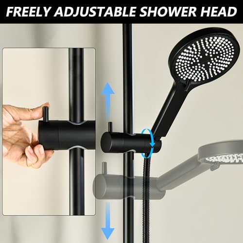 Hand Shower with Slide Bar, Matte Black 26 Inch Shower Head with Slider Bar Adjustable Shower Slide Bar with 3 Function Handheld Shower - style: Matte Black