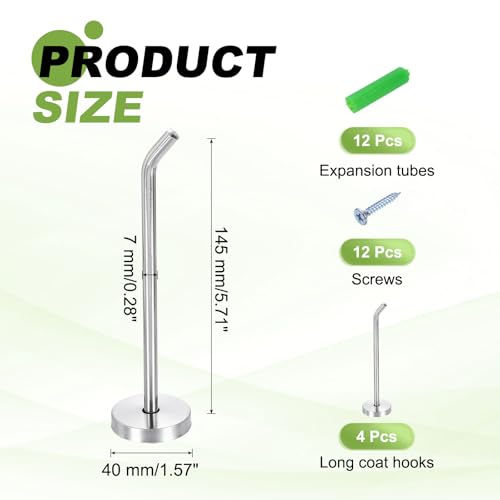 uxcell 4Pcs 5.7 Inch Coat Hooks, Stainless Steel Long Nose Wall Mount Hook, Robe Towel Hangers with Screws for Livingroom Bathroom Closets and Wardrobe, Silver Tone - color: Silver Tone, size: 5.7 Inch