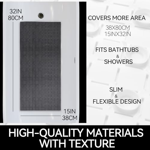 Hargiis Non-Slip Bathtub Mat, Anti Slip Shower Mat, Fast Drying Bathtub Mats, Foot Scrubber Mat, Anti Slip Mat for Tub, Floor, Bathroom, Kitchen, Home, Hotel (Black 32"×15") - color: Black