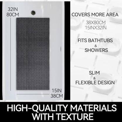 Hargiis Non-Slip Bathtub Mat, Anti Slip Shower Mat, Fast Drying Bathtub Mats, Foot Scrubber Mat, Anti Slip Mat for Tub, Floor, Bathroom, Kitchen, Home, Hotel (Black 32"×15") - color: Black