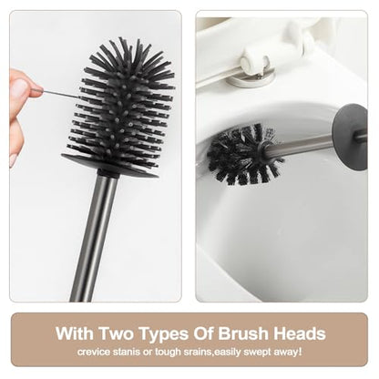 BGL Standing Toilet Brush and Holder GunGrey Aluminium Toilet Bowl Cleaner Brush and Holder for Bathroom Storage and Organization, Square Design Sturdy and Space Saving - color: Gungrey