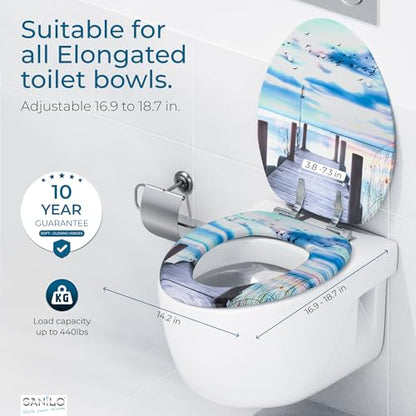 SANILO Wooden Toilet Seat with Soft Close [ELONGATED] - Decorative, Quiet & Slow Close Molded Wood Seat - With Strong Bumpers & Hinges - Adjustable Fit - Sunset - color: Sunset