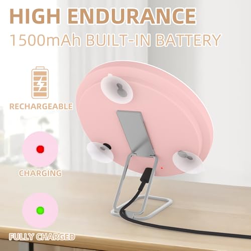 20X Magnifying Mirror with Lights, 6inch Makeup Magnified Mirror 20x Lighted Travel Magnification with 3 Suction Cups and 360° Adjustable Stand- Includes Tweezers & Scissors - color: Pink-20x