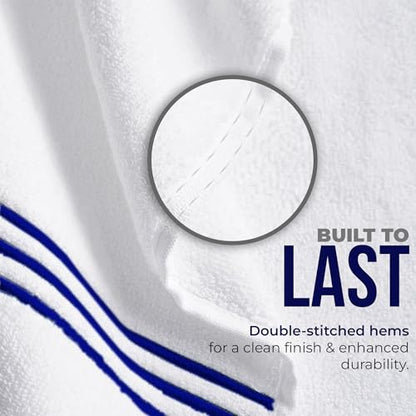8-Piece Premium Towel Set, 2 Bath Towels, 2 Hand Towels, and 4 Wash Cloths, 100% Ring Spun Cotton Highly Absorbent Towels for Bathroom, Gym, Hotel, and Spa - color: Blue