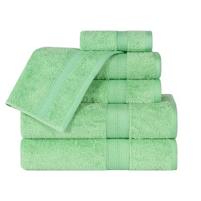 Superior Rayon From Bamboo Cotton Blend 6 Piece Towel Set, Bathroom, Gym, Spa, Essentials, Includes; 2 Face Towels/ Washcloths 13” x 13”, 2 Hand Towels 16” x 30”, 2 Bath Towels 30” x 54”, Spring Green