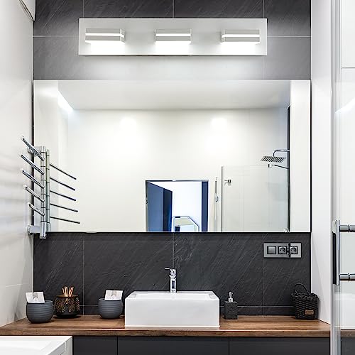 SineRise LED Modern Bathroom Vanity Light Fixtures, Modern Acrylic Bathroom Wall Lighting Fixtures Over Mirror, 3-Light, 24-Inch, White, 100%-0% White - color: White, 100%-0% White, size: 3-Light, 24-Inch
