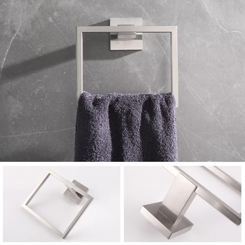 LANC Hand Towel Rings for Bathroom Wall Mount Brushed Finished Square Hand Towel Holder for Kitchen Towel Holder Lavatory SUS304 Stainless Steel Contemporary Style Shower Towel Racks Hanger, A8896BN