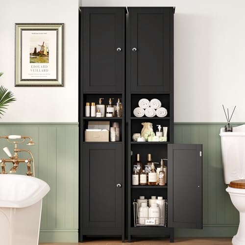 67" Tall Bathroom Cabinet with Adjustable Shelves and Doors | Narrow Bathroom Storage Cabinet for Small Space, Living Room, Entryway, Kitchen, Black - color: Black