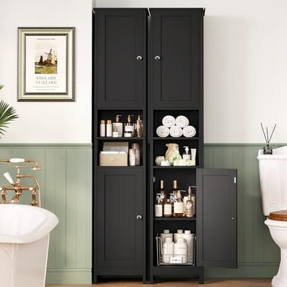 67" Tall Bathroom Cabinet with Adjustable Shelves and Doors | Narrow Bathroom Storage Cabinet for Small Space, Living Room, Entryway, Kitchen, Black - color: Black