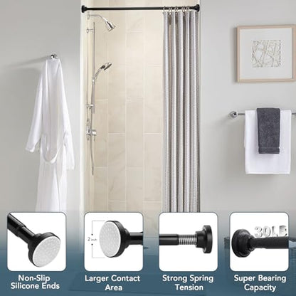 Black Shower Curtain Rods 17-83 Inch, Adjustable 1" Diameter Drapery Telescoping Curtain Rods for Bathroom,No Drill Anti-Rust Non-Slip Heavy Duty Spring Tension Shower Rod - size: 17-83 inch