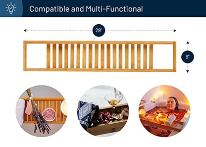 RoyalHouse Bamboo Bath Caddy Tray for Bathtub, Bath Table Tray with Book and Wine Glass Holder, Attractive Design, Suitable for Luxury Spa or Reading, Ideal Gift for Family & Friends - size: 29" x 6" x 1.5"
