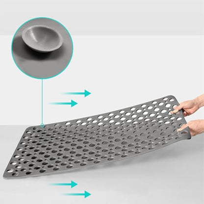 Tiamo TPE Bathtub Mat Non Slip Quick Dry Suction Cups Shower Mat | 35x16 inch long size,machine washable,gray, deal for elderly,pregnant women,kids,smooth surfaces only - color: Grey, size: 35" x 16" (Rectangular)