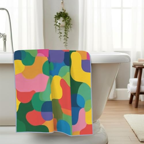Waffle Bath Towel 29"x58" Quick Dry Vibrant Abstract Pattern Bath Towel, Lightweight Fast Drying Towel, Soft Large Bath Towel for Bathroom, Gym, Travel, Beach Towel