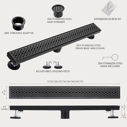 Linear Shower Drain, 24 inch Matte Black | Including Hair Catcher and Removable Grate, 304 Stainless Steel, Easy to Install and Clean (Drain Base Not Included) - color: Matte Black, size: 24 inch
