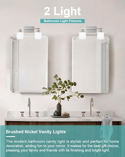 Bathroom Light Fixtures 2-Light, Brushed Nickel Vanity Lights Fixtures, Modern Bathroom Vanity Light Over Mirror, Milky White Glass Shade & Anti-Rust Nickel Finished, Small Bathroom Light - color: Brushed Nickel-2 Light